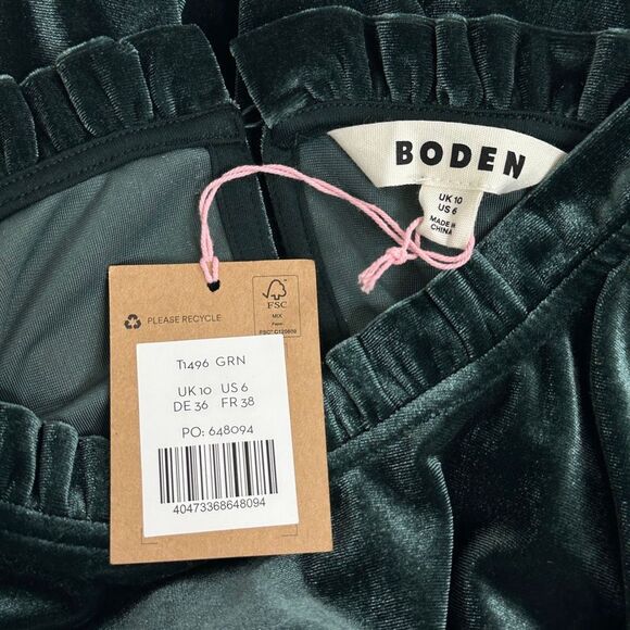 Boden Velvet Ruffle Mock Neck Top Green T1496 NWT 6 Holidays Whimsigoth Romantic - Picture 3 of 11